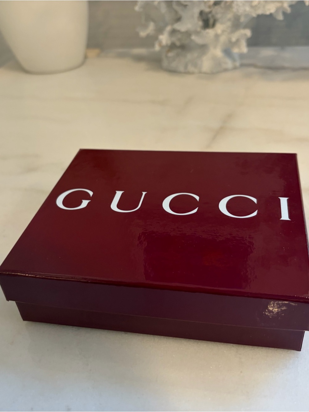 Gucci Wine Red Presentation Box with White Logo wallet sized + dust bag